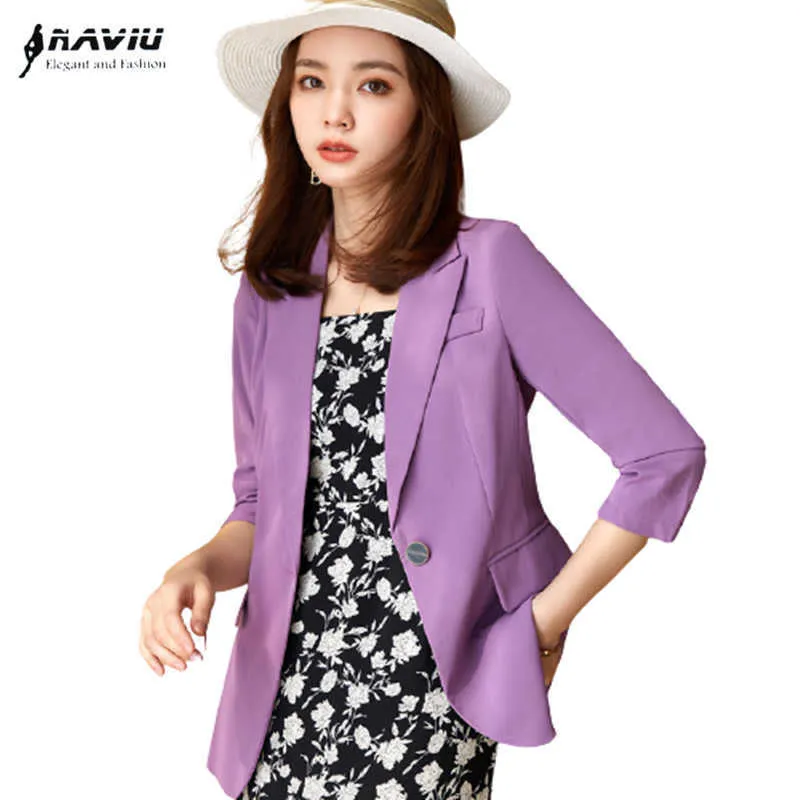 Lila Blazer Frauen Sommer Dünne Mode Temperament Casusl Schlanke Halbe Hülse Jacke Büro Damen Formale Arbeit Mantel 210604