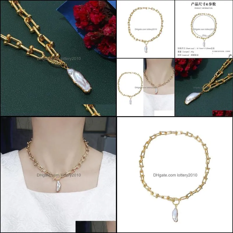 Chains Gold Plated Real Natural Freshwater Baroque Pearl Necklace Fashion Jewelry Anniversary Party Wedding Gift 2pcs/lot