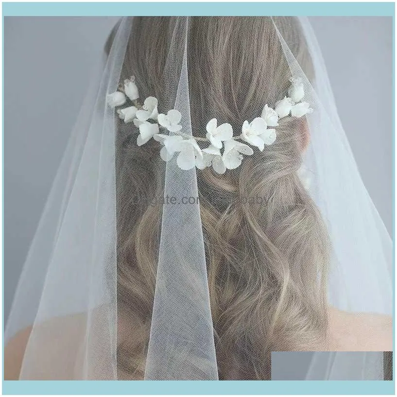 Porcelain Flower Bridal Long Comb Accessories Handmade Women Crown Fashion Hair Jewelry For Wedding Prom