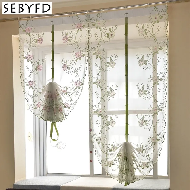 모란 꽃 수 놓은 패턴 Tulle 커튼, 깎아 지른 커튼 창 커튼 침실 거실 창 트리트먼트 장식 Y200421