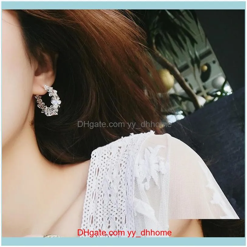 Arrival Crystal Classic Hoop Earrings Korean Simple Round Circle Geometric For Women Female Jewelry Party Gift & Huggie