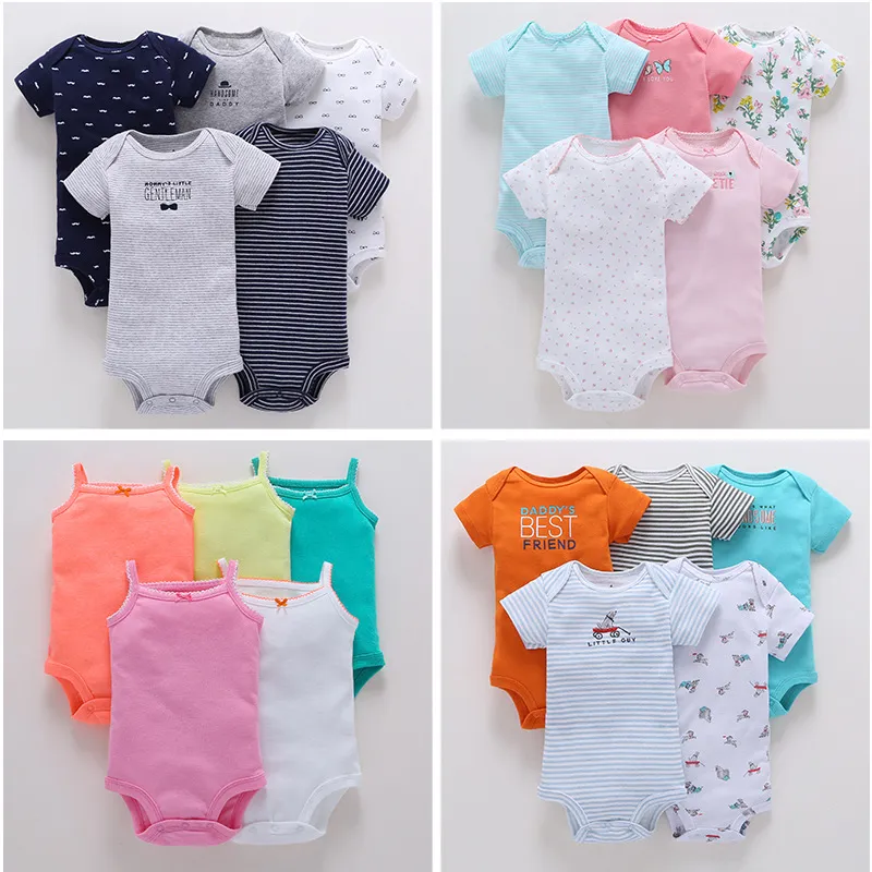 Bebê romper 5 peças / lote bebê jumpsuit algodão boygirls roupas de manga curta verão listrado recém-nascido ropa bebe vestuário 0-24m 362 y2