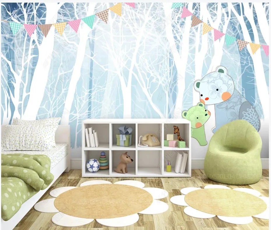 Custom photo wallpapers for walls 3d murals wallpaper Modern Nordic hand painted woods cute bear children's room background wall papers home decoration