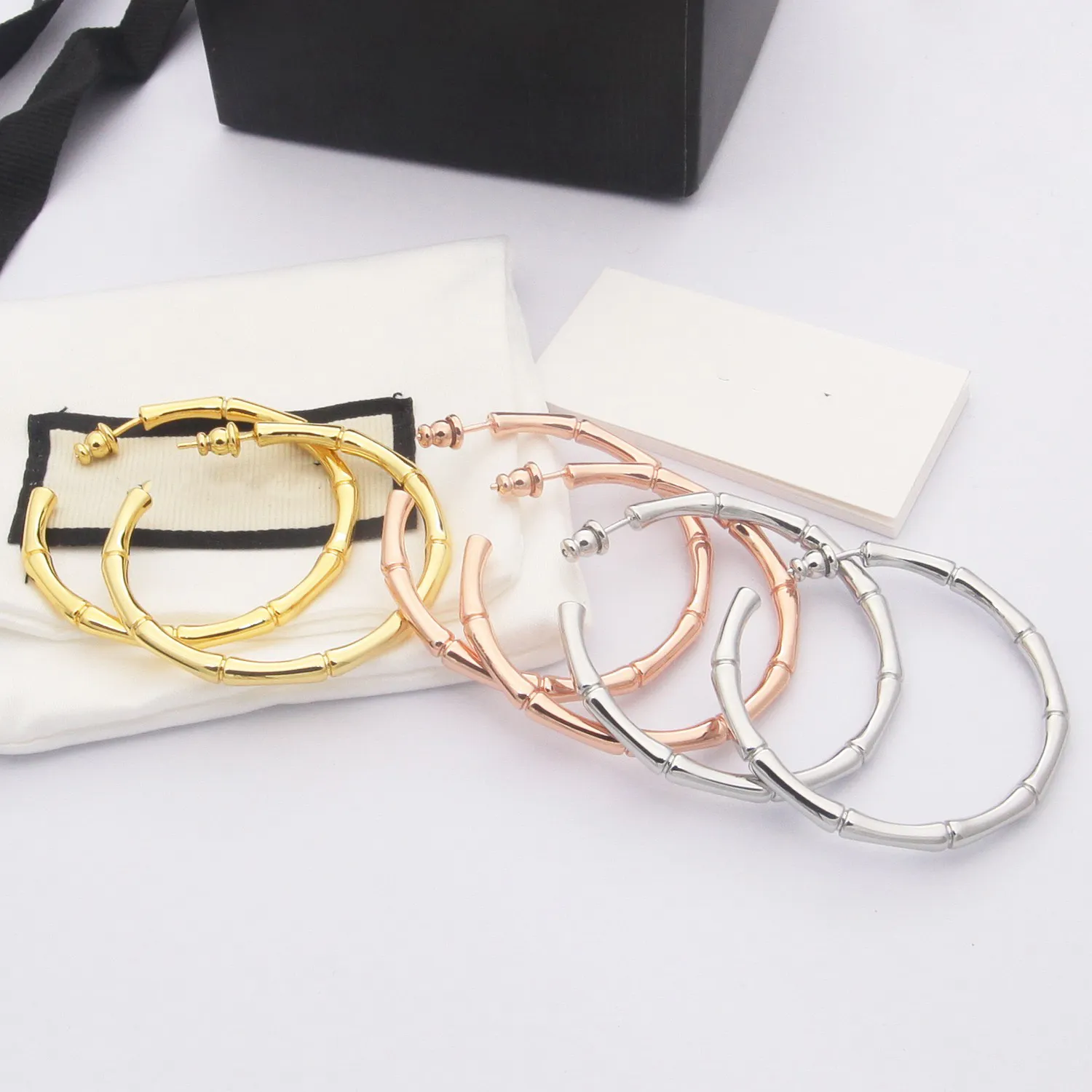 Fashion Women Big Bamboo Joints Earrings Luxury Designers Hoop Earring Alloy Plating Platinum Rose Gold Golden Womens Studs Jewelry With Box