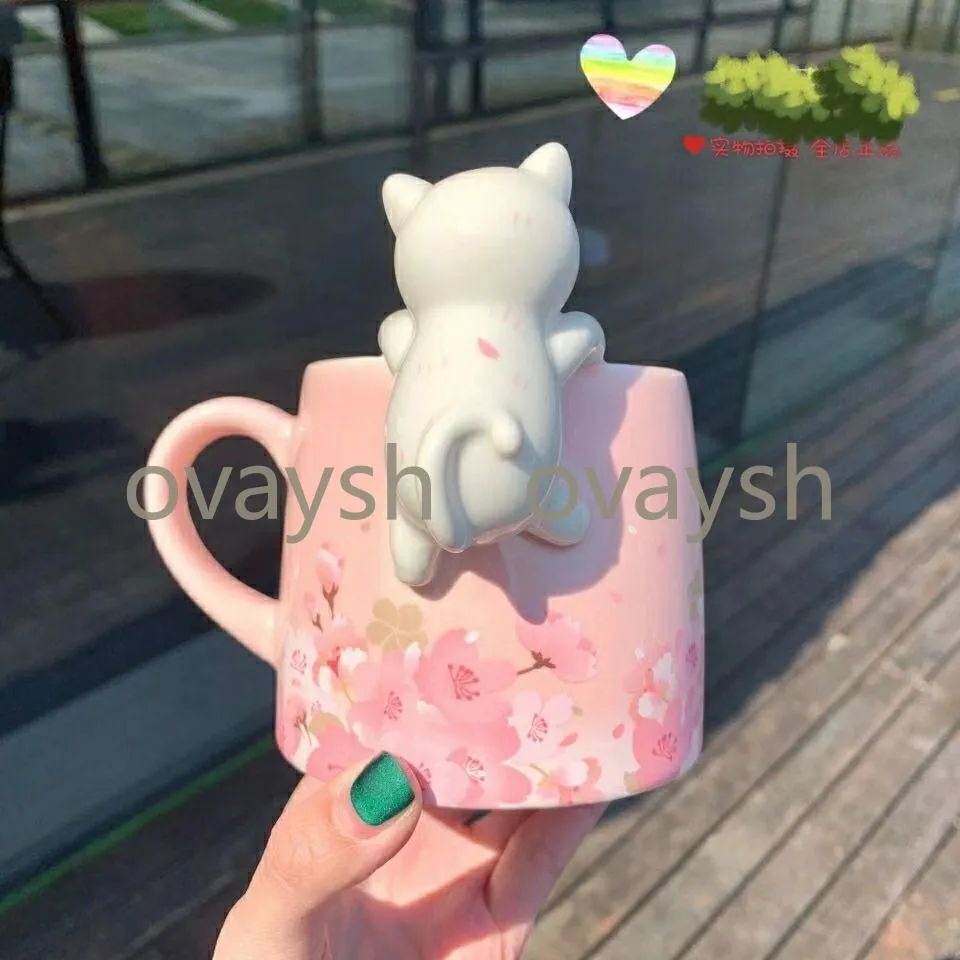 350 ml Sakura Starbucks Cup luksusowe kiss z łyżką ceramiczne kubki małżeńskie pary rocznicowe syrena brązowa medalion Produrek