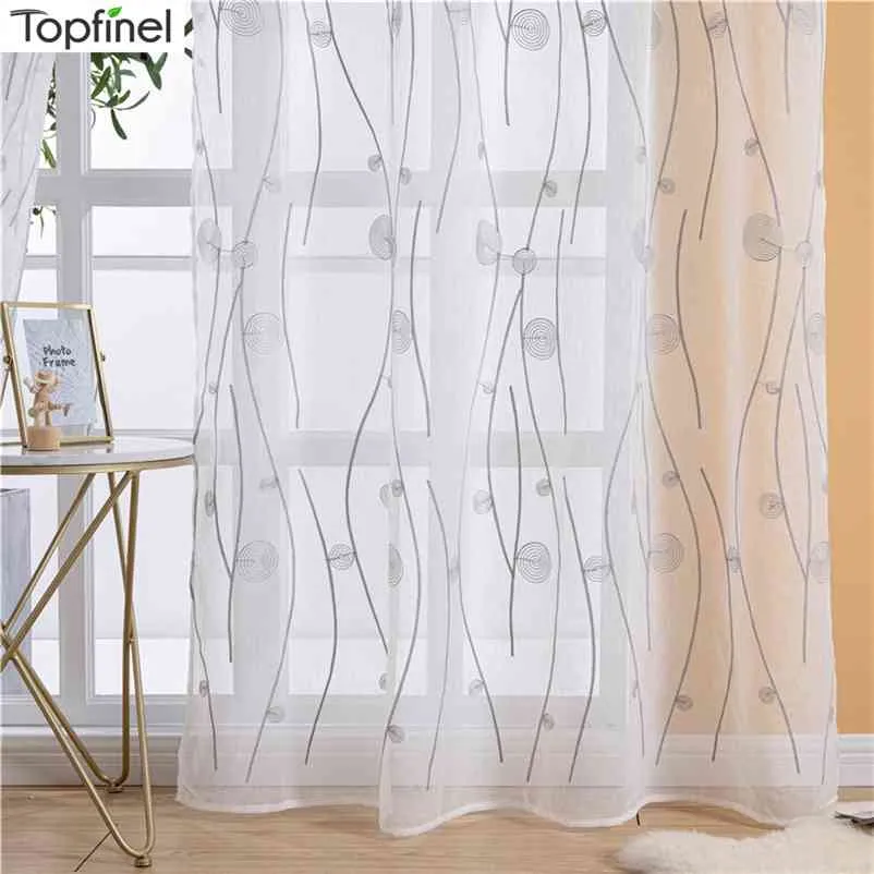 Topfinel naturlig broderad ren gardin för vardagsrum sovrum elegant garn gardin broderi vit voile gardin panel 210913