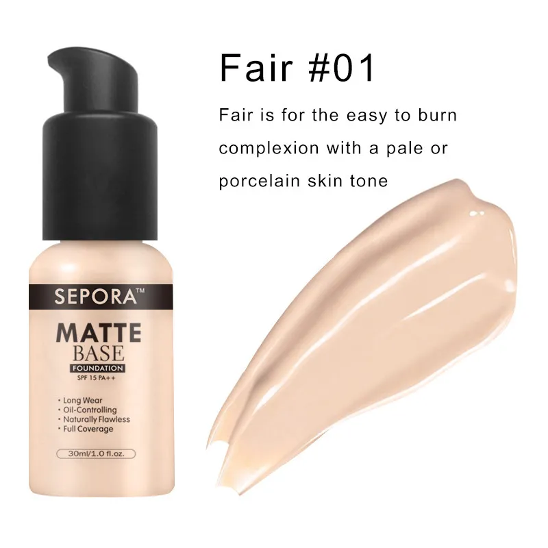 30ml Face Matte Liquid Foundation Base Makeup Oil Control 24 Hours Lasting Concealer Full Coverage Waterproof Contour