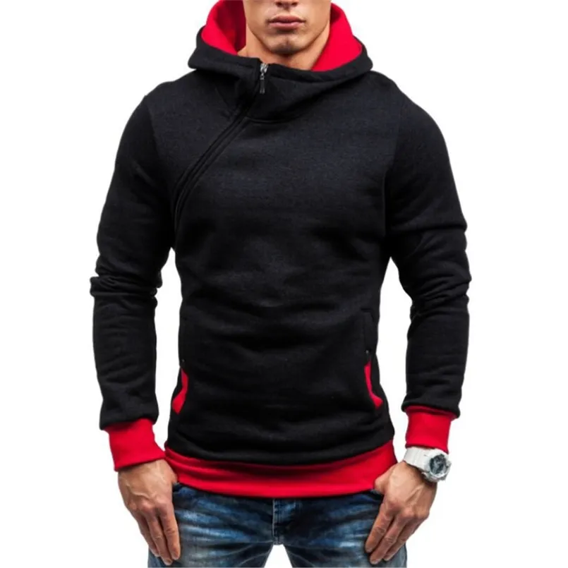 Hooded Men Multicolor Pullover Diagonal Zipper Hoodies Autumn Winter Workout Casual Jackets Hoody Sweatshirts 3XL 210819