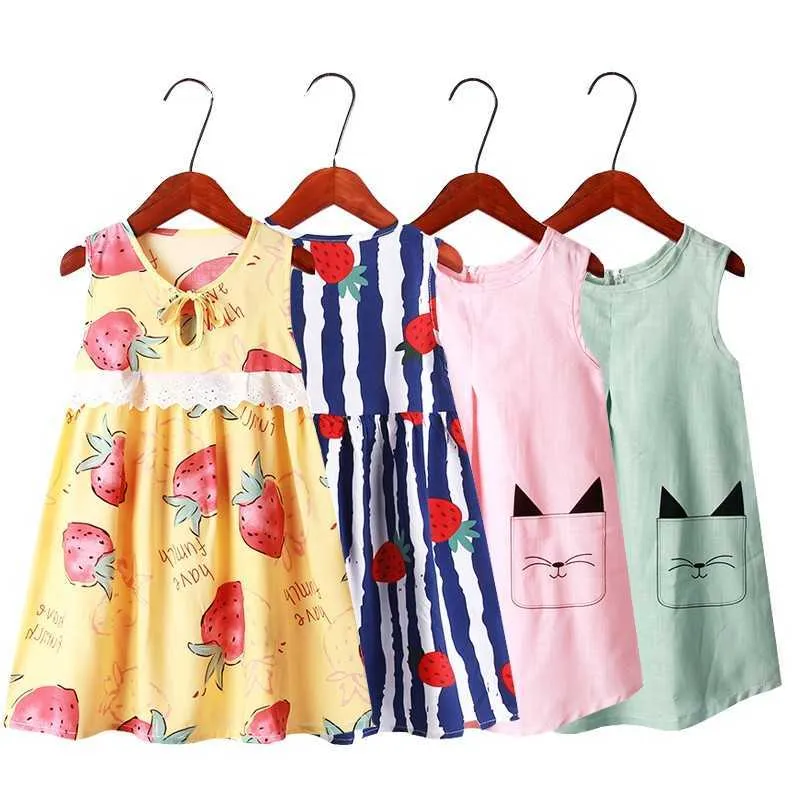 Vêtements d'été Robe des filles mignonnes douces doux bambin robe adolescentes 2021 Nouveaux enfants de style coréen portent des vêtements de vacances de plage 3-12T Q0716