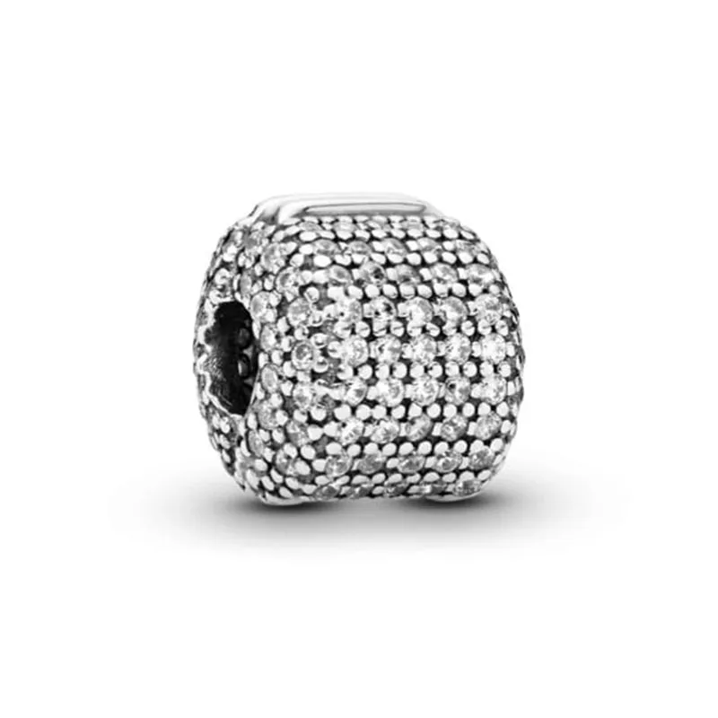 Ny ankomst 925 Sterling Silver Square Pave Clip Charms Fit European Charm Bracelet Mode Kvinnor Bröllop Förlovning Smycken Tillbehör