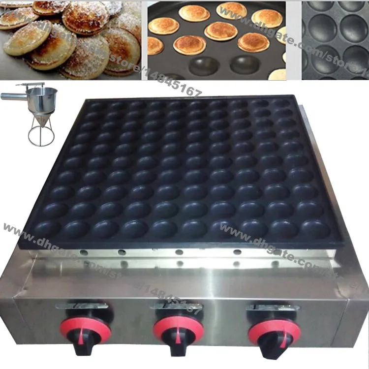 Nuovo 100 pezzi Poffertjes Uso commerciale antiaderente GPL Gas Mini Dutch Pancake Machine Maker Baker + Batter Dispenser