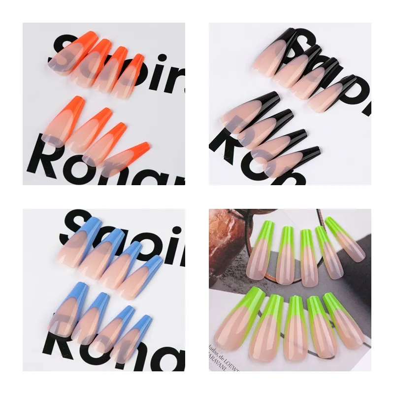 Hurtownie 2 Style Długie Balerina Fałszywe Paznokcie Porady Gradient Kolor Gilttering Trumny Fałszywy Nail Końcówka Wymienny Manicure Dekoracje