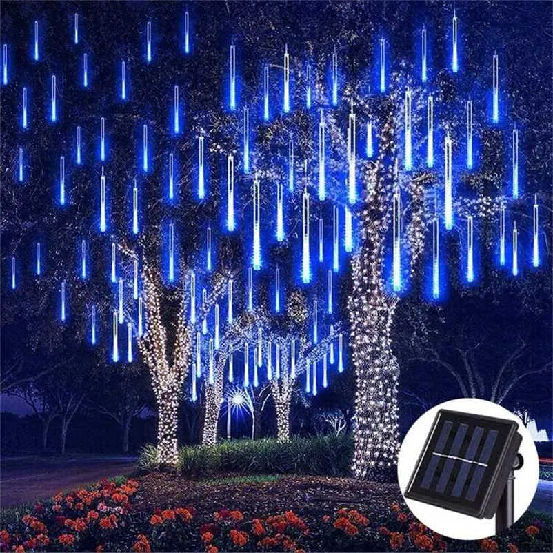 Solar LED light outdoor Waterproof Fairy Meteor Shower lights String Garland 144 LEDs Holiday Party Wedding Christmas Decoration 211122