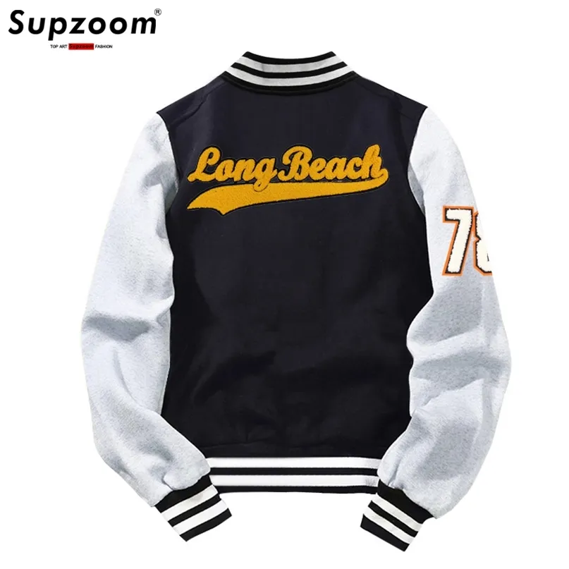 Ankomstförsäljning Baseball Uniform Coat Fleece Cotton Letter Preppy Style Single Breasted Bomber Jacket Brand Clothing Men 211025