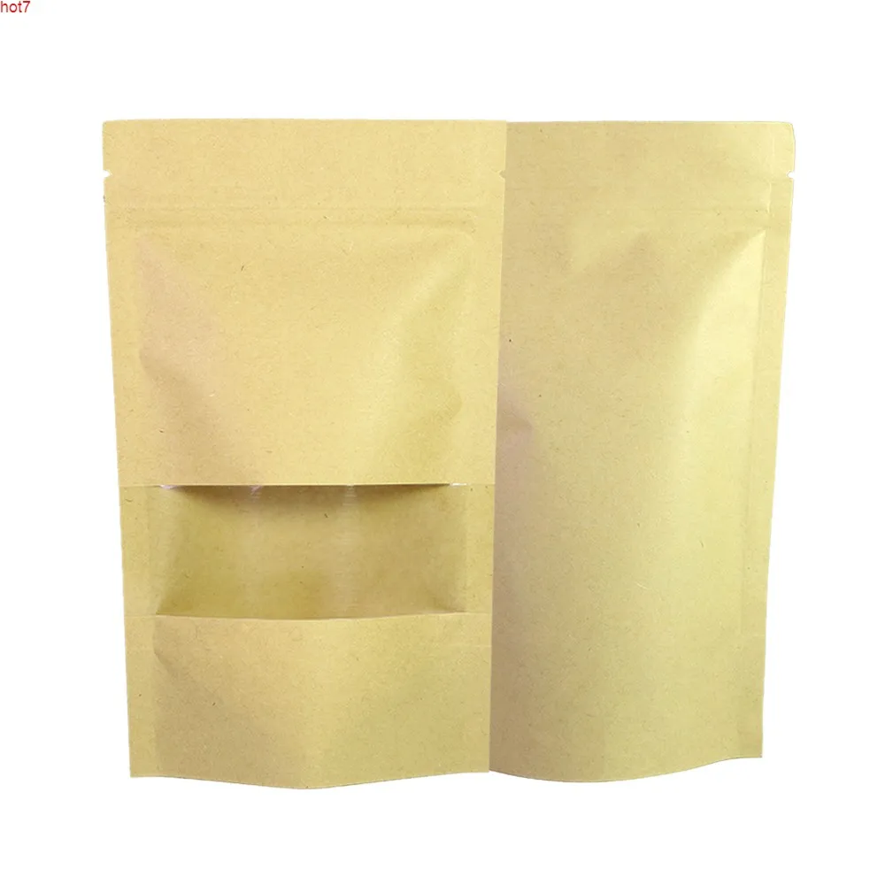 Multi rozmiary 100pcs ziołowy herbata detaliczna detaliczna torba do przechowywania z przezroczystym oknem Brown Kraft Paper Stand Up torebka Qty