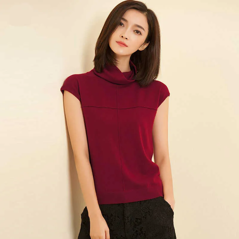 Soft Elastic Wool Sweaters and Pullovers Heap Collar Short Sleeve Summer Women Cashmere Sweater Female Brand jumpers Pullover