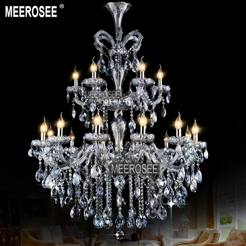 Hedendaagse hanglamp luxe kristallen kroonluchter lichtblauw maria theresa grote binnenverlichting fitting lustres 18 lampen D37.8 inch