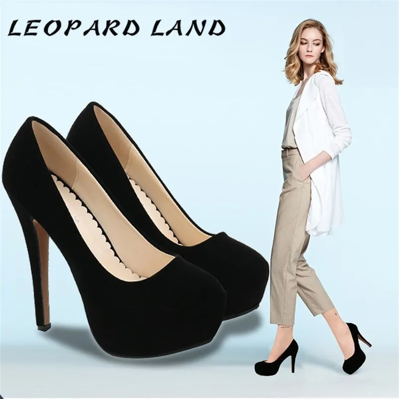 레오파드 랜드 여성 신발 방수 플랫폼 단일 신발 높은 나이트 클럽 14cm 하이힐 블랙 레드 플랫 펌프 WZ 210310