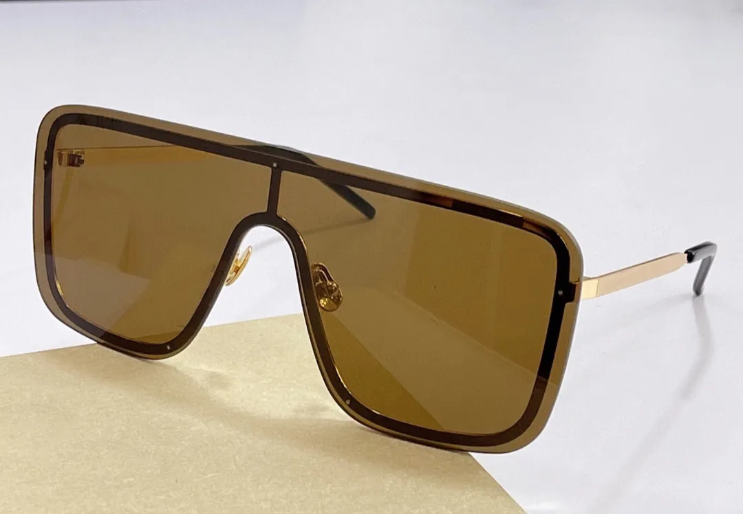 Маска негабаритные солнцезащитные очки 364 Золото -коричневые линзы Shield Shield Солнцезащитные очки для женщин с коробкой