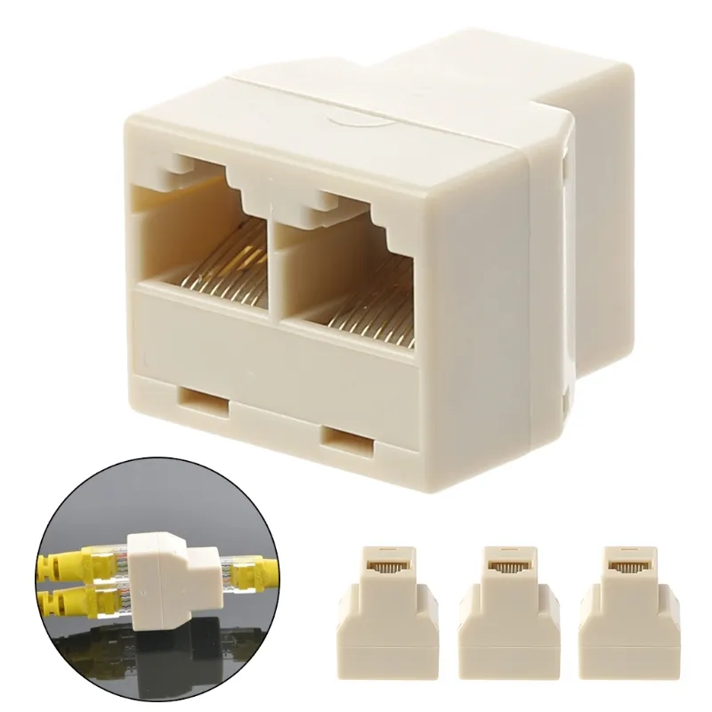 1 a 2 vias LAN Ethernet Network Cable RJ45 Female Splitter Conector Adaptador