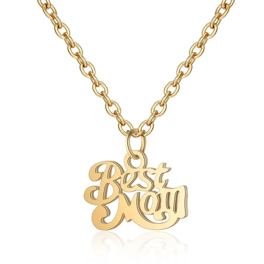 Best Mom Pendant Necklace Stainless Steel Gold Hollow Letter Necklaces for Women Girls Mother Day Gift Fashion Jewelry Will and Sandy