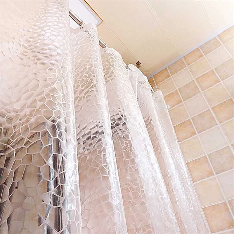 Waterproof 3D Transparent Bathroom Curtain Bathroom Shower Curtain with Hooks Thickened Bathing Sheer Wide Bath Curtain 211116