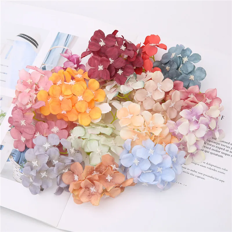 Симулятор Hydrangea Head Multi-Color Diy Белый Розовый Бежевый Искусственный Гортензия для Свадебных арки Цветочная Стена Стены и Ряд