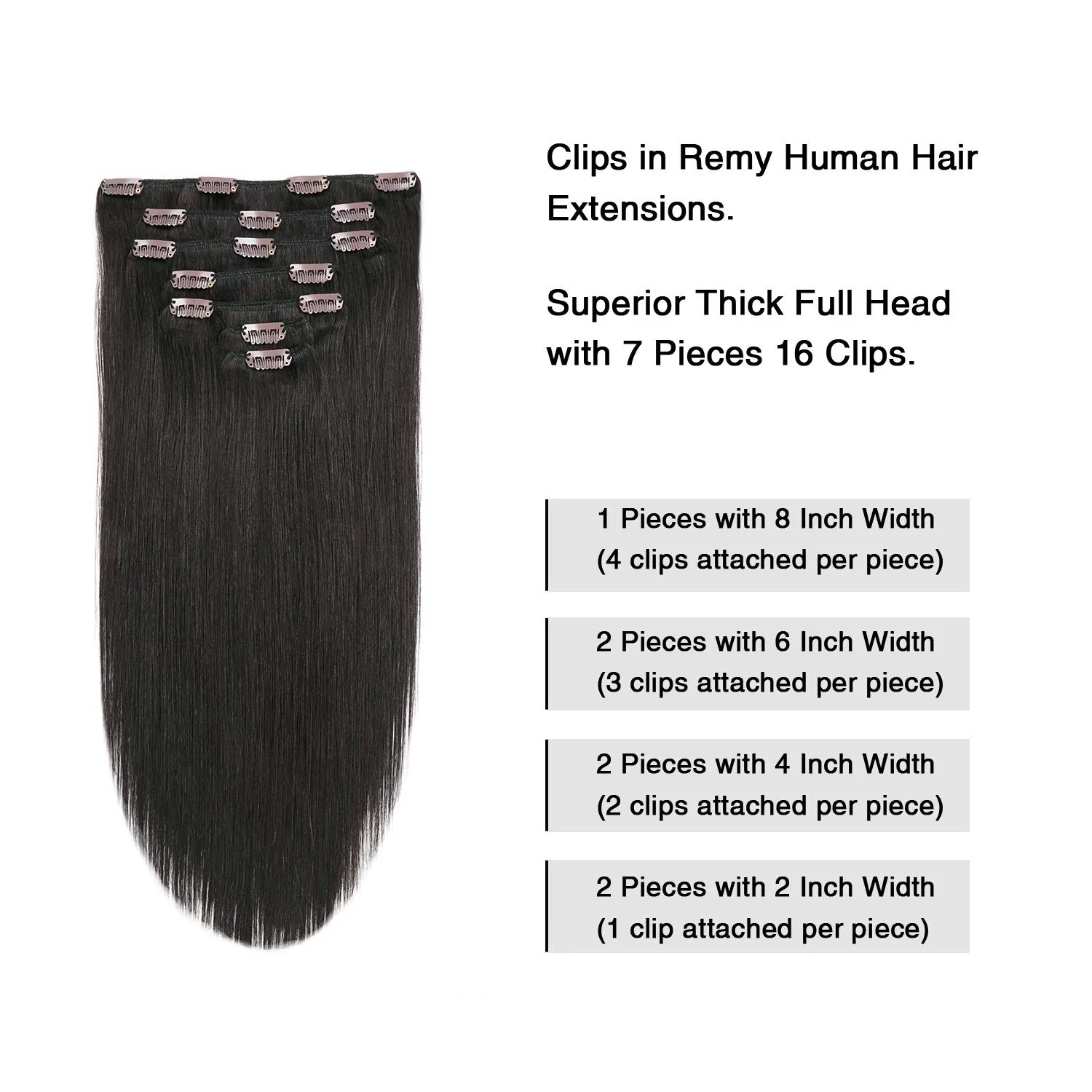 120 Gram 7-Piece Clip-In Human Hair Extensions, 16 Inch Straight Remy Hair 16 Inch Remy Human Hair Clip-In Extensions | Superhairpieces main image 4
