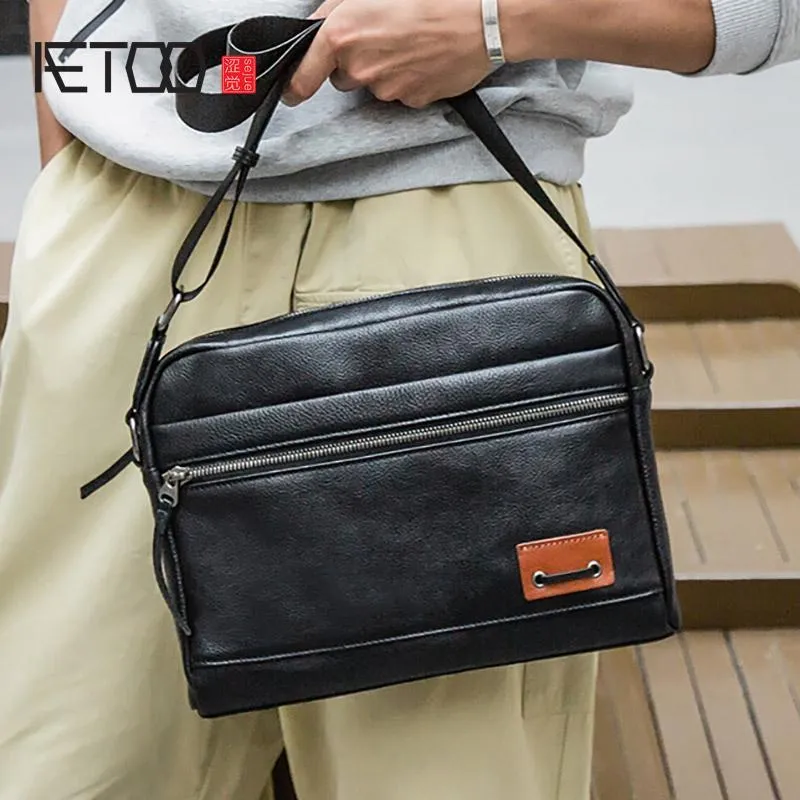 HBP Aetoo Kopf Leder Umhängetasche, Männer Casual Stiletto Tasche, Mode Trend Herren Leder Postbag Tasche