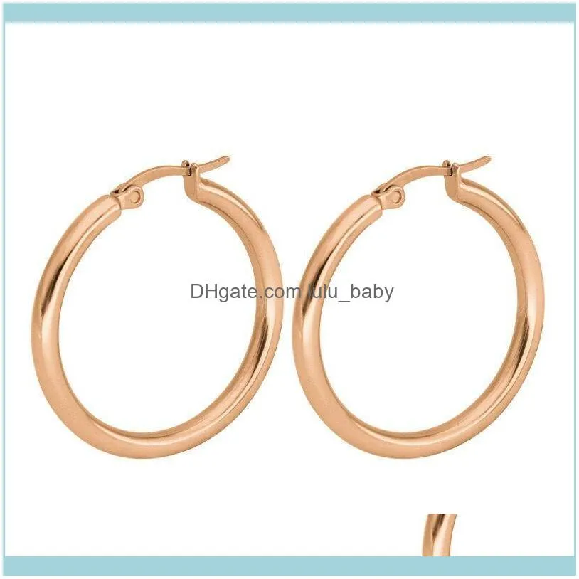 MxGxFam Stainless Steel Smooth Round Circle Hoop Earrings (1pair) Jewelry For Women Fashion 3 Size Choices Gold Color & Huggie