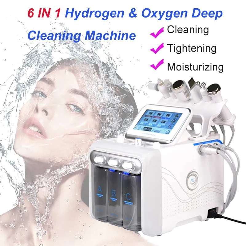 6 en 1 Hydra Dermabrasion Machine Oxygène Spray Spray Eau Nettoyage Deep Nettoyage RF Bio Face Microcurrent Ascenseur Ultrasonic Sweep Soins de la peau