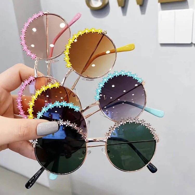 Children's Fashion Flower Sunglasses Good Quality Metal Frame Shade For Girls And Boys 4 Colors Wholesale