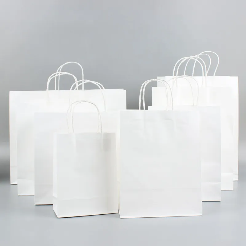 16 * 8 * 21 cm 100 pezzi di carta kraft vestiti bianchi borse per la spesa borsa per la spesa maniglia per scarpe pantaloni indumenti logo personalizzato su di esso disponibile