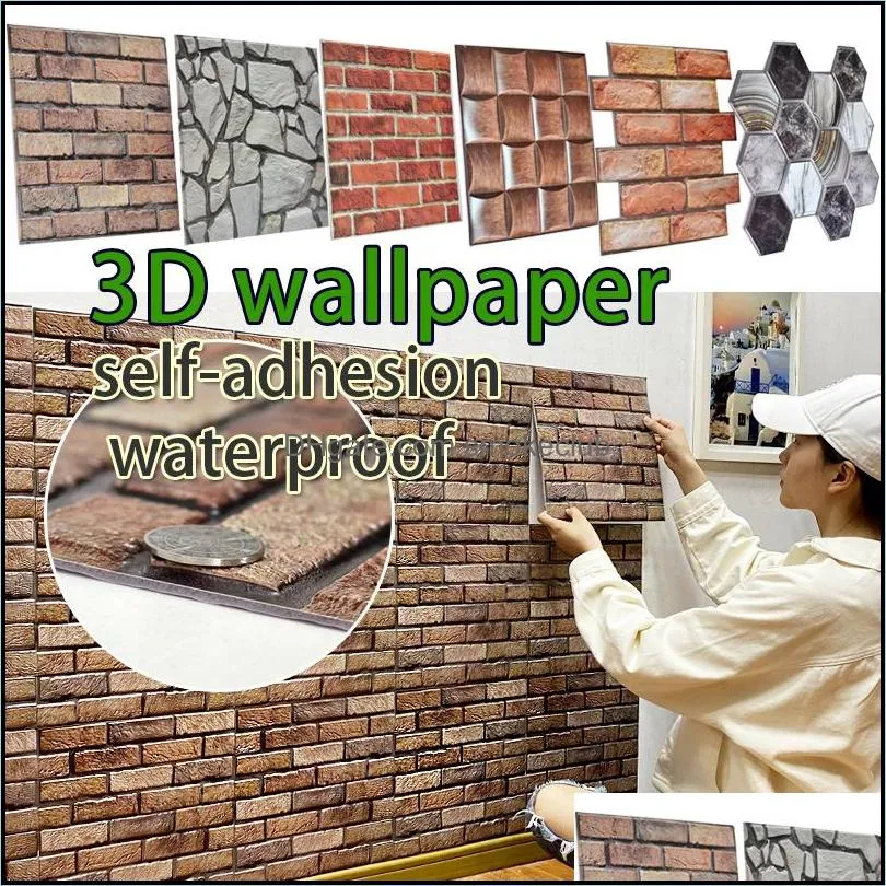 30*30cm 3D Wallpaper Stickers DIY Brick Stone Self Adhesive Waterproof Wall Paper Home Decor Kitchen Bathroom Living Room Tile Sticker