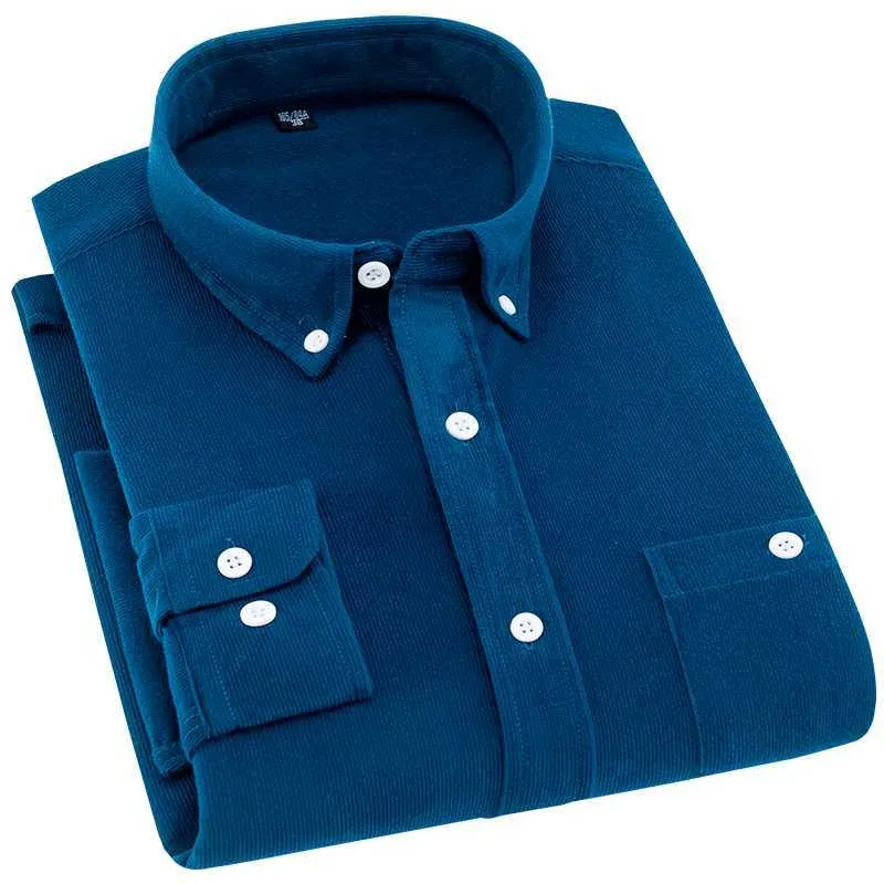 Aoliwen brand Autumn winter business casual shirts simple stylish men's classic British style corduroy warm long-sleeved shirt 210628