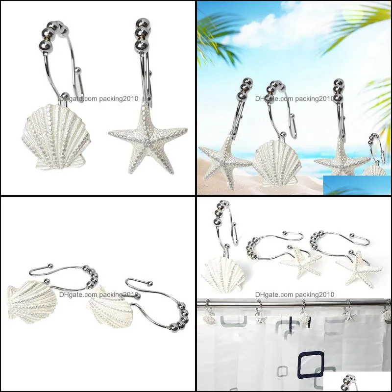 12pcs Accessories Double Rings Bedroom Stainless Steel Rustproof Seashell Shape Mini Elegant Shower Curtain Hook Modern Home