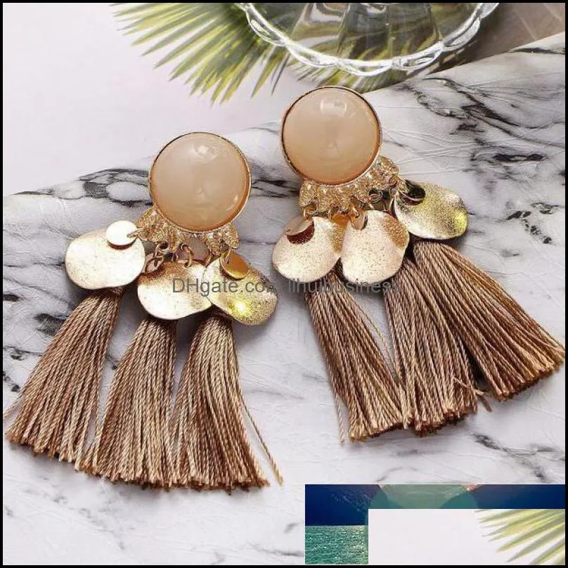 Oorbellen Sieraden Bohemien Oorbel Oorbellen 7cm Lange Beige Kwastje Voor Vrouwen Overdreven Oorling BRINCOS BRINCO OORBELLEN DROP LEVERING 202