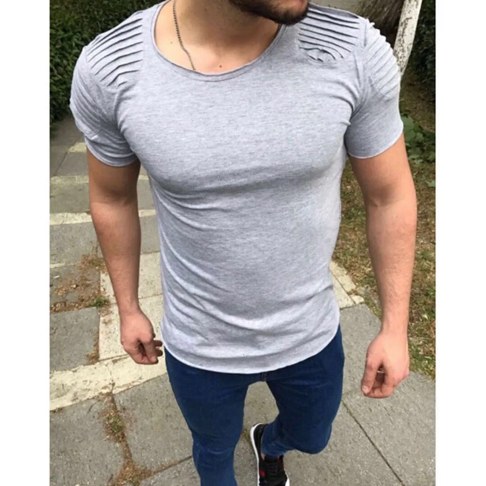 Ruched Shoulder Mens Designer Tshirts Fashion Solid Color Crew Neck Short Sleeve Tshirts Casual Mens Summer Tops