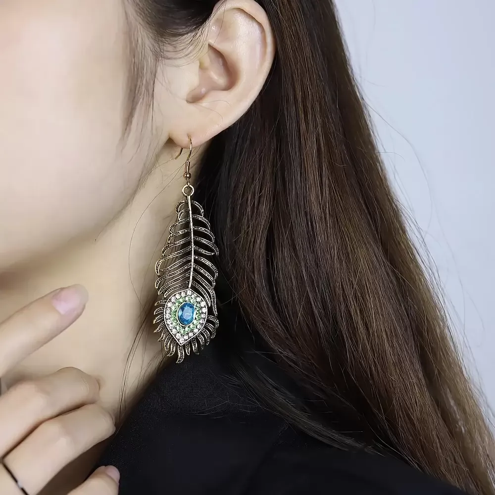 Mode Böhmen Ethnische Blau Strass Pfau Augentropfen Ohrringe für Frauen Vintage Baumeln Ohrringe Schmuck Zubehör