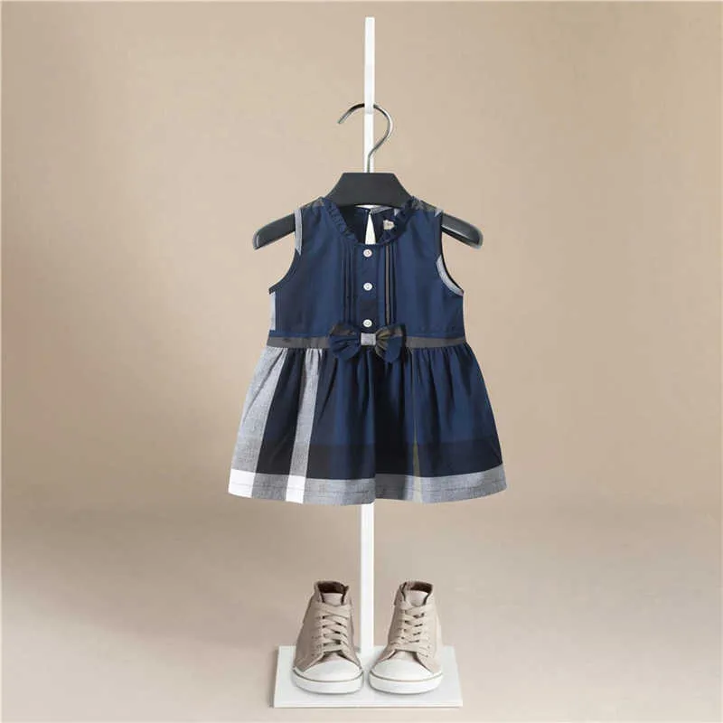 Barn flicka klänning sommar barn tjejer kläder bomull ärmlös stripe barn sommar klänningar för baby kläder tjejer klänningar Q0716