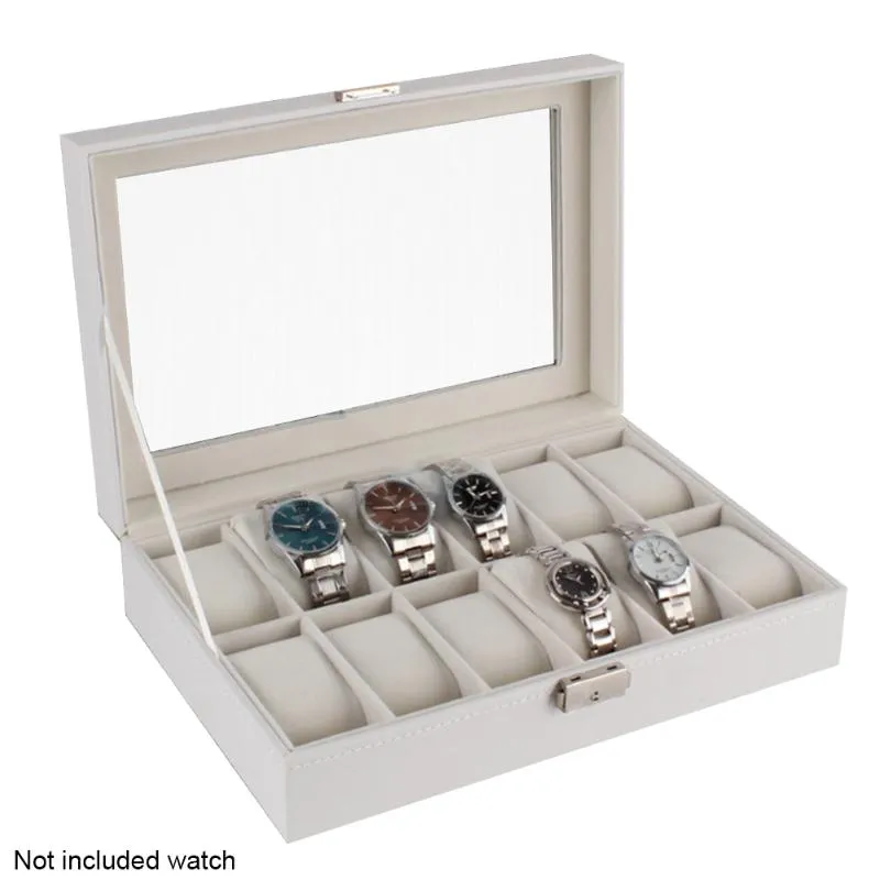 시계 상자 케이스 디스플레이 선물 저장 화이트 나무 상자 방진 홈 대형 럭셔리 내구성 주최자 12 슬롯 케이스