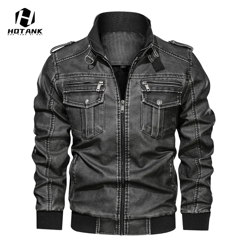 Automne hiver hommes vestes en cuir mode Vintage moto Biker PU cuir vestes mâle col montant Bomber manteau 211110