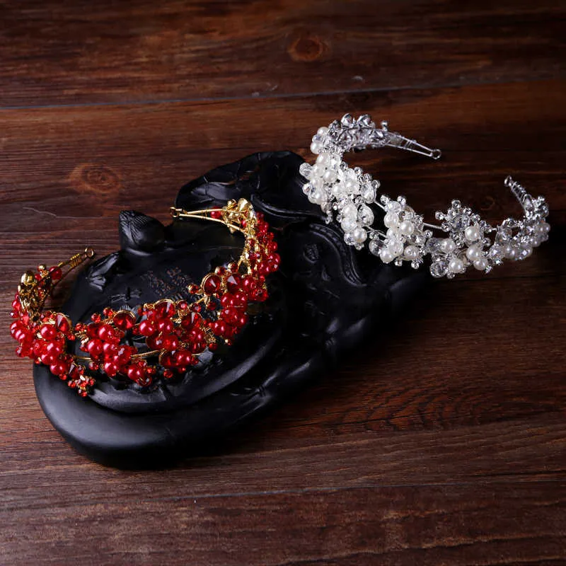 Nowa Biżuteria Włosów Handmade Pearl Hairbands Dla Kobiet Charm Kryształowe Akcesoria Do Włosów Bijoux Tiara Ozdoby X0625