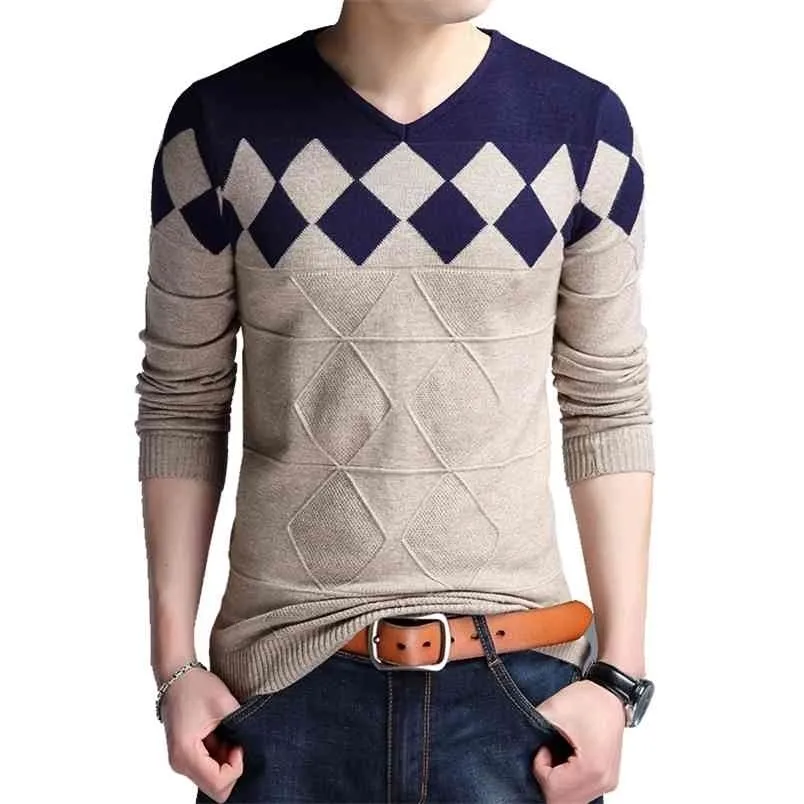 Browon Jesień Vintage Sweter Mężczyźni Kołnierzy Sweter Boże Narodzenie Swetry Moda V-Neck Casual Slim Swetry Mężczyźni Dla Biznes 210818