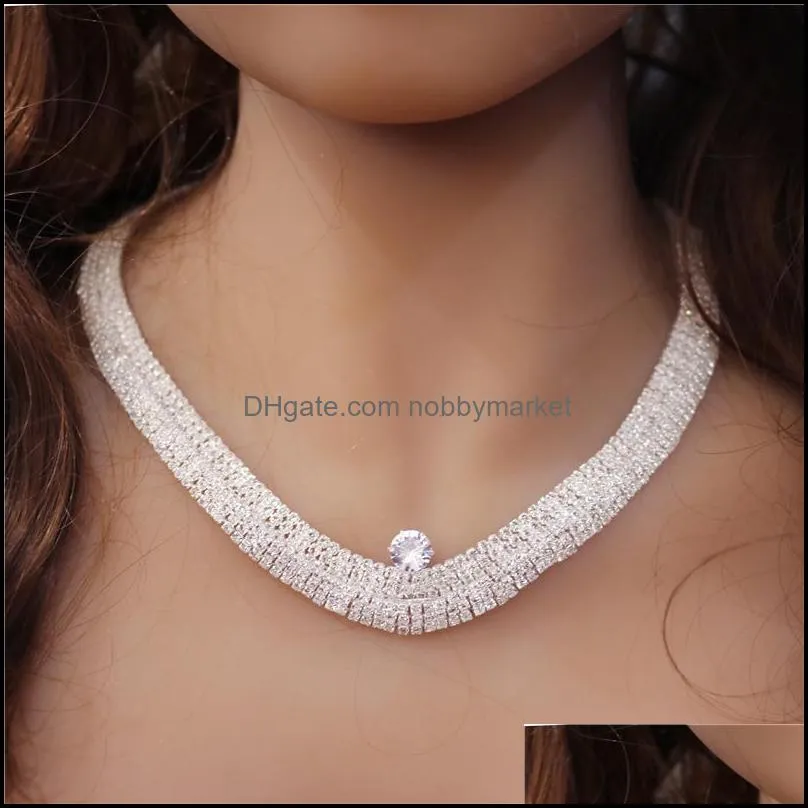 Earrings & Necklace Exquisite Zircon Earring Set Wholesale And Retail Fashion Elegant Charming Crystal Jewelry Factory Direct Sales