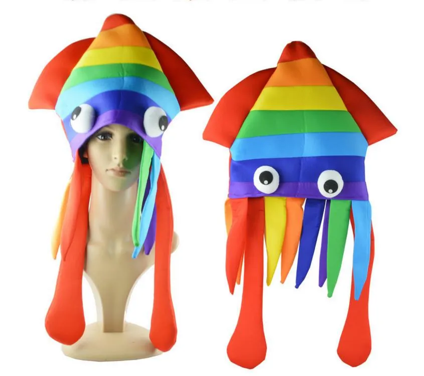 Rainbow Octopus Hat Party Colorful Squid Cap Halloween Cosplay Sea Animal Costume Funny Crazy Headwear Accessories