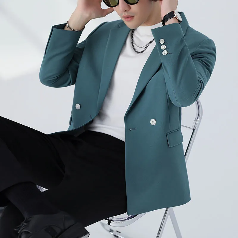 Korean Loose Blazer Jacket Mänkläder Enkelt solid All Match Casual Suit Coats Back Center Split Tuxedo Dress 220311
