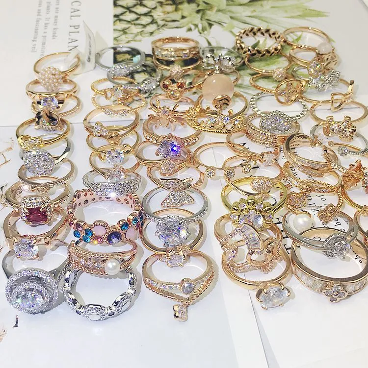 Diamant Imitation Edelstein Ringe Frauen Mode Zirkon Ring Hand Ornamente Schmuck Gemischte Charge Silber Geschenk Hochzeit Zubehör