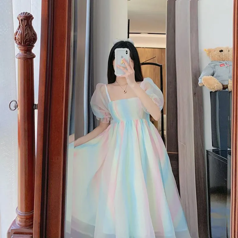 sachin and babi light blue dress Casual Dresses Women Summer Elegant Rainbow Fairy... From Renshenguo,  $24.43 In Bulk