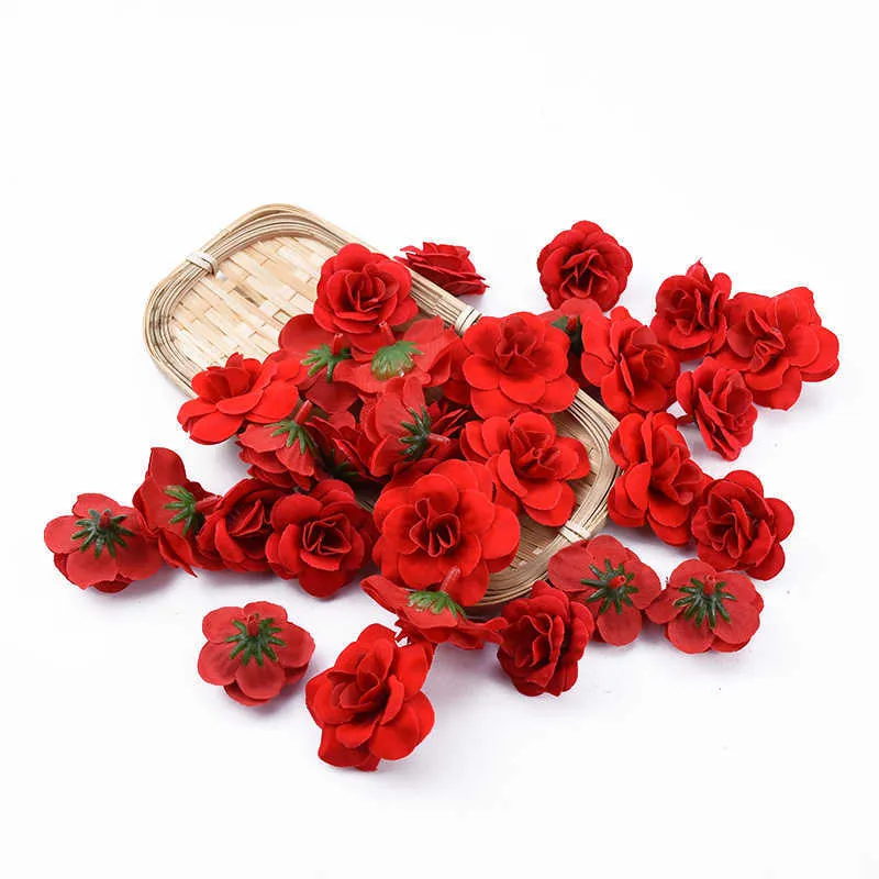 Rose di seta all'ingrosso fiori decorativi da sposa rossi accessori per la decorazione della casa ghirlanda natalizia fiori artificiali economici Y0630